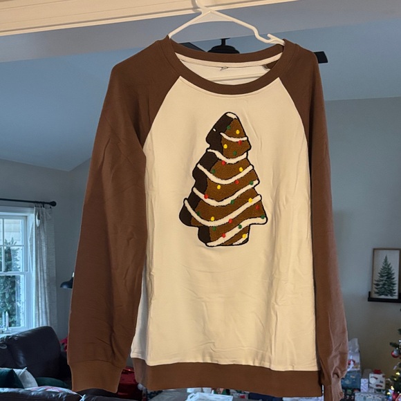 Fun Brown and White Christmas Tree Sweatshirt Womens XL new in the bag - Picture 2 of 5